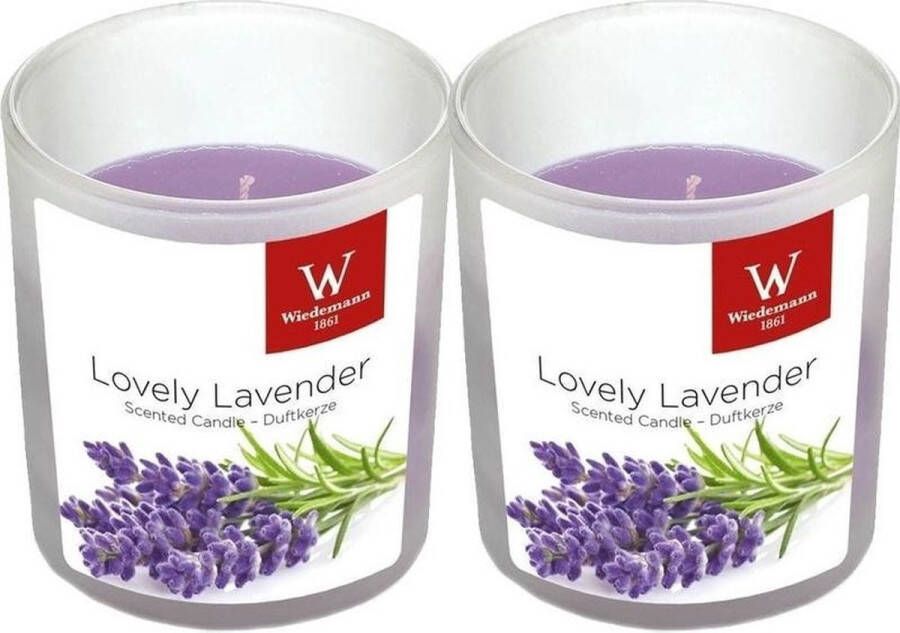 Trend Candles 2x Geurkaarsen lavendel in glazen houder 25 branduren Geurkaarsen lavendel geur Woondecoraties
