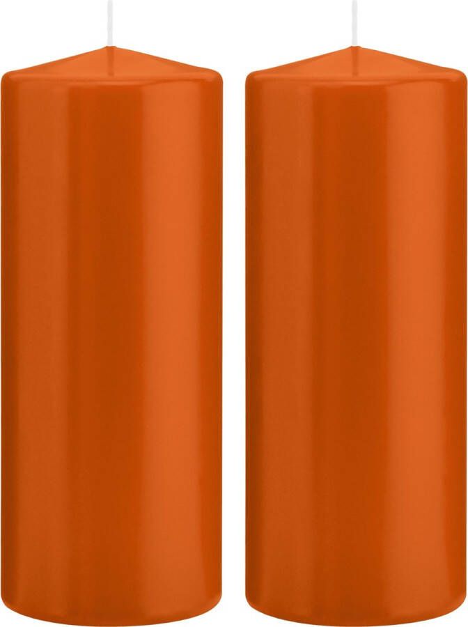 Trend Candles 2x Oranje cilinderkaarsen stompkaarsen 8 x 20 cm 119 branduren Geurloze kaarsen oranje Woondecoraties