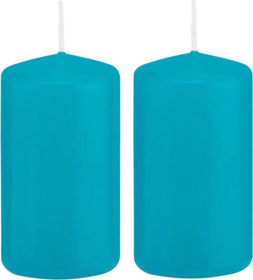 Trend Candles 2x Turquoise blauwe cilinderkaarsen stompkaarsen 5 x 10 cm 23 branduren Geurloze kaarsen turkoois blauw Woondecoraties