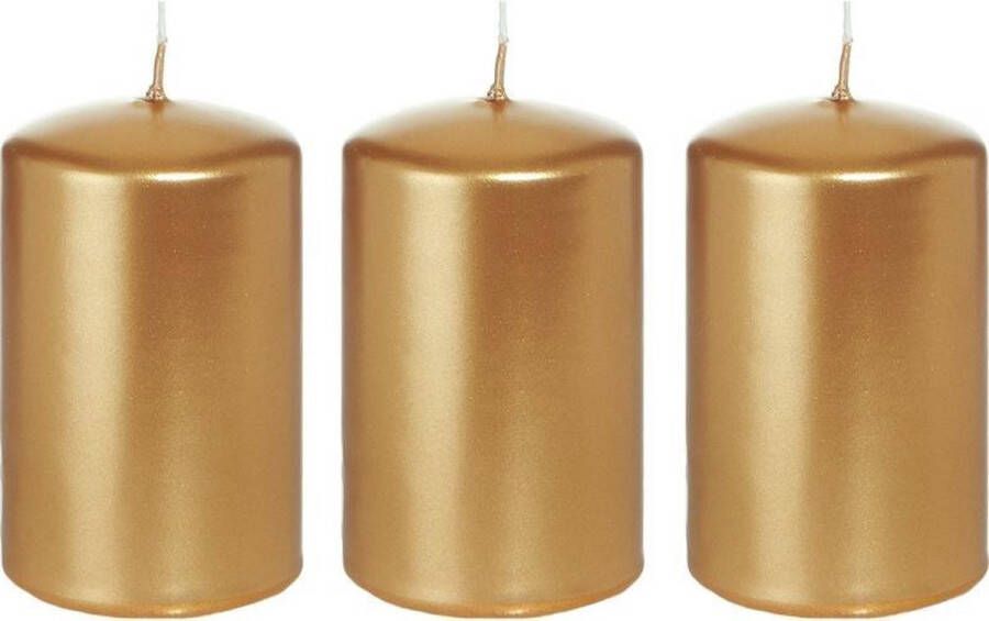 Trend Candles 3x Gouden cilinderkaarsen stompkaarsen 5 x 8 cm 18 branduren Geurloze goudkleurige kaarsen Woondecoraties