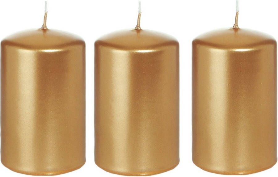 Trend Candles 3x Gouden cilinderkaars stompkaars 5 x 8 cm 18 branduren Geurloze goud-kleurige kaarsen