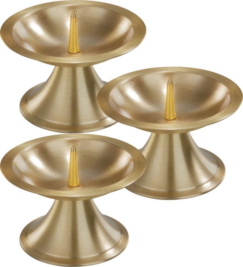 Trend Candles 3x Luxe metalen kaarsenhouders goud voor stompkaarsen van 7-8 cm Stompkaarshouder Kaarshouder kaarsen standaard Kandelaar voor stompkaarsen Woonaccessoires