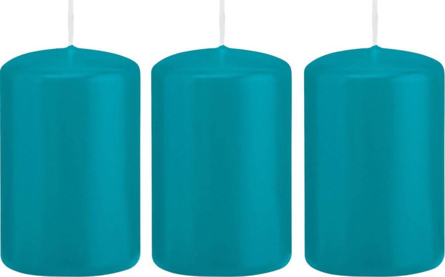 Trend Candles 3x Turquoise blauwe cilinderkaarsen stompkaarsen 5 x 8 cm 18 branduren Geurloze kaarsen turkoois blauw