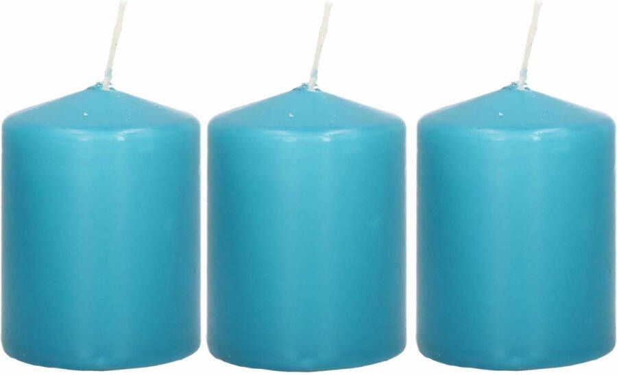 Trend Candles 3x Turquoise blauwe cilinderkaarsen stompkaarsen 6 x 8 cm 21 branduren Geurloze kaarsen turkoois blauw Woondecoraties