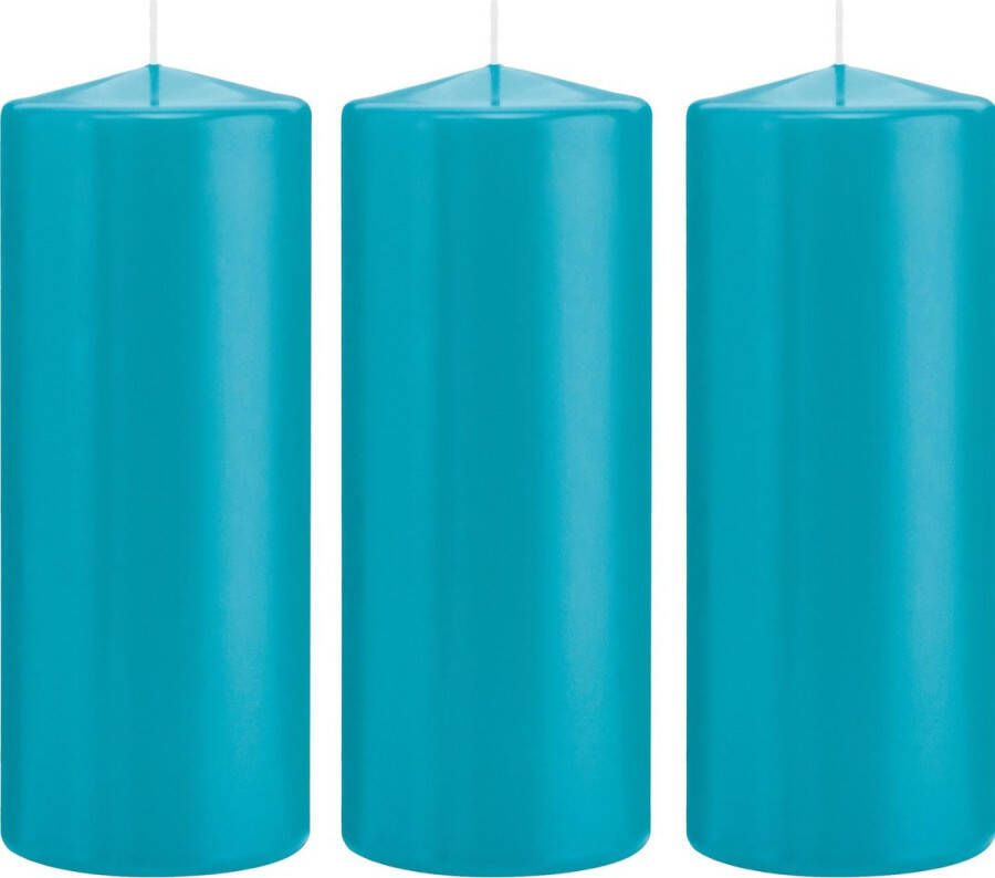 Trend Candles 3x Turquoise blauwe cilinderkaarsen stompkaarsen 8 x 20 cm 119 branduren Geurloze kaarsen turkoois blauw Woondecoraties