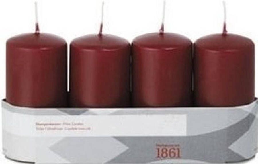 Trend Candles 4x Bordeauxrode cilinderkaars stompkaars 5 x 10 cm 18 branduren Geurloze donkerrode kaarsen Woondecoraties