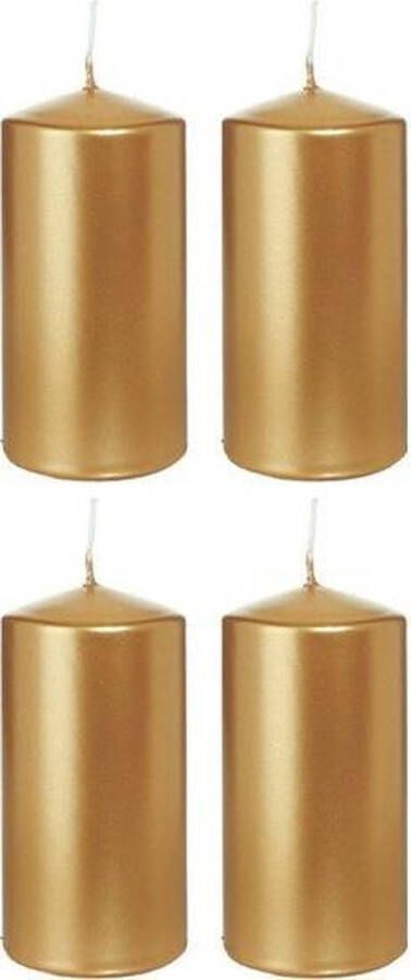 Trend Candles 4x Gouden cilinderkaarsen stompkaarsen 6 x 12 cm 40 branduren Geurloze goudkleurige kaarsen Woondecoraties