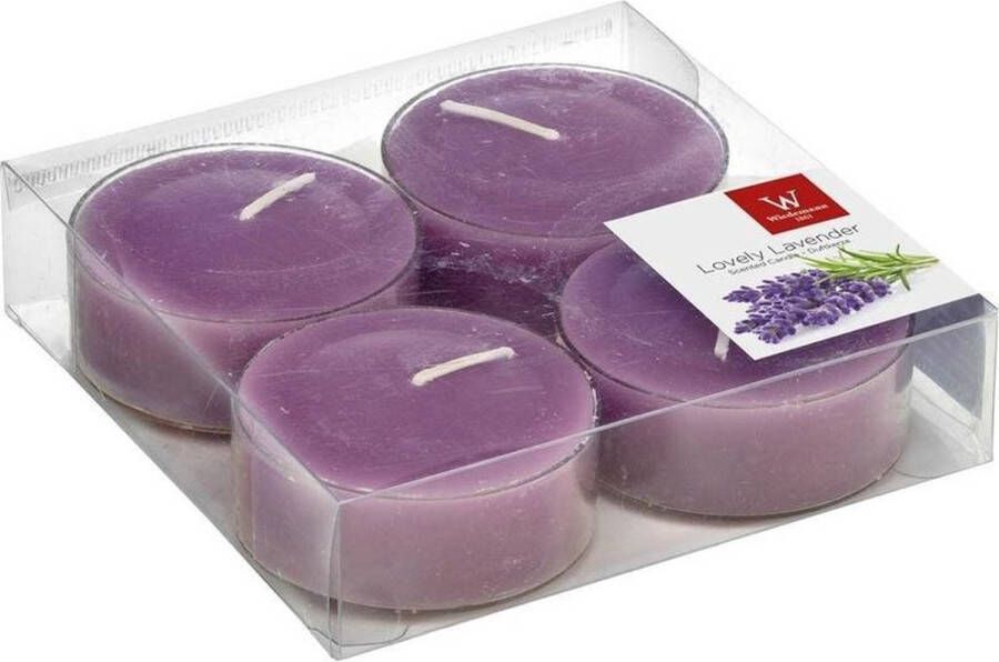 Trend Candles 24x Maxi geurtheelichtjes lavendel paars 8 branduren Geurkaarsen lavendelgeur Grote waxinelichtjes