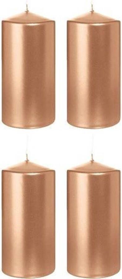 Trend Candles 4x Rosegouden cilinderkaarsen stompkaarsen 6 x 12 cm 40 branduren Geurloze rosegoudkleurige kaarsen Woondecoraties