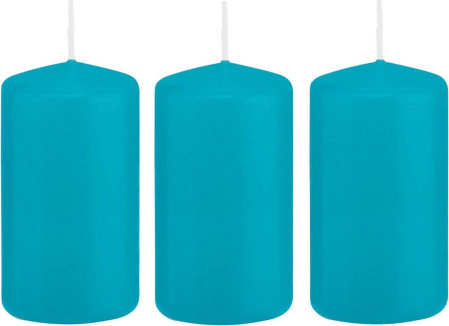 Trend Candles 4x Turquoise blauwe cilinderkaarsen stompkaarsen 5 x 10 cm 23 branduren Geurloze kaarsen turkoois blauw Woondecoraties