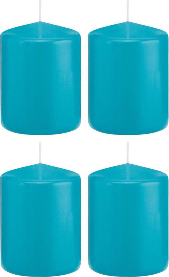 Trend Candles 4x Turquoise blauwe cilinderkaarsen stompkaarsen 6 x 8 cm 29 branduren Geurloze kaarsen turkoois blauw Woondecoraties