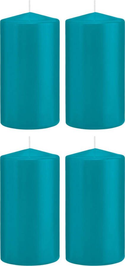 Trend Candles 4x Turquoise blauwe cilinderkaarsen stompkaarsen 8 x 15 cm 69 branduren Geurloze kaarsen turkoois blauw Woondecoraties