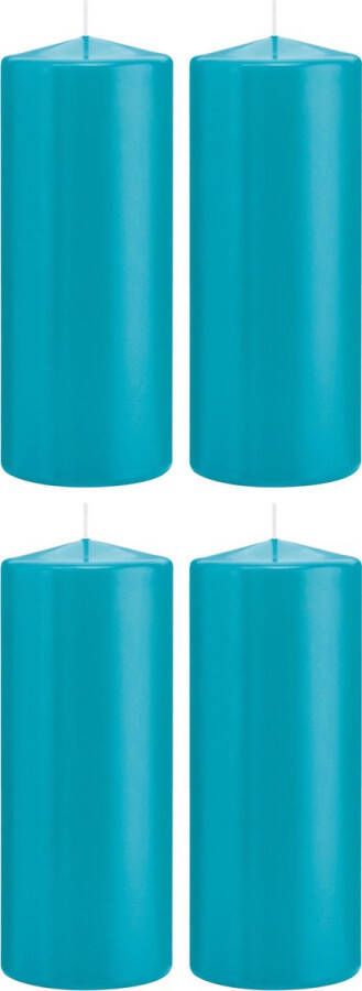 Trend Candles 4x Turquoise blauwe cilinderkaarsen stompkaarsen 8 x 20 cm 119 branduren Geurloze kaarsen turkoois blauw Woondecoraties