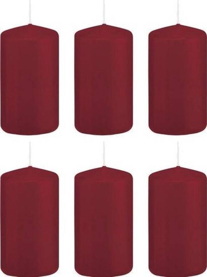 Trend Candles 6x Bordeauxrode cilinderkaarsen stompkaarsen 5 x 10 cm 23 branduren Geurloze kaarsen Woondecoraties
