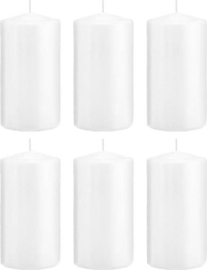 Trend Candles 6x Witte cilinderkaarsen stompkaarsen 8 x 15 cm 69 branduren Geurloze kaarsen Woondecoraties
