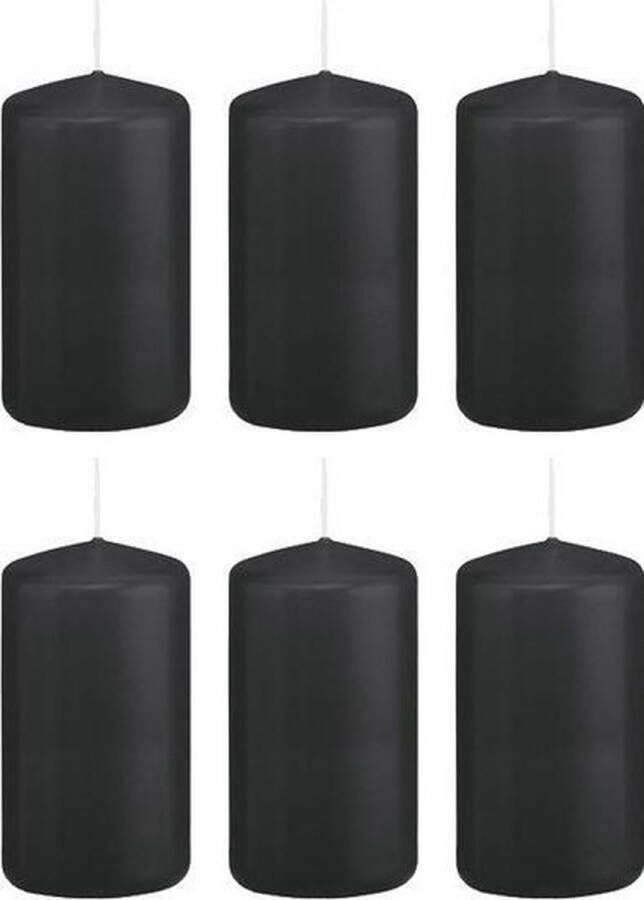 Trend Candles 6x Zwarte cilinderkaarsen stompkaarsen 5 x 10 cm 23 branduren Geurloze kaarsen Woondecoraties