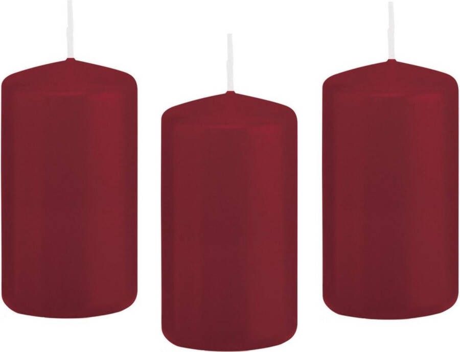 Trend Candles 8x Bordeauxrode cilinderkaars stompkaars 6 x 12 cm 40 branduren Geurloze kaarsen Woondecoraties