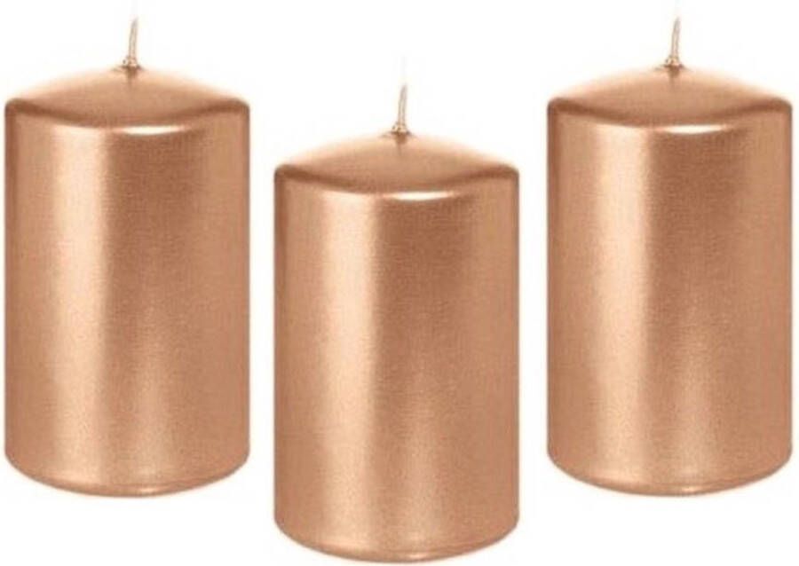 Trend Candles 8x Rosegouden cilinderkaars stompkaars 5 x 8 cm 18 branduren Geurloze rose goudkleurige kaarsen Woondecoraties
