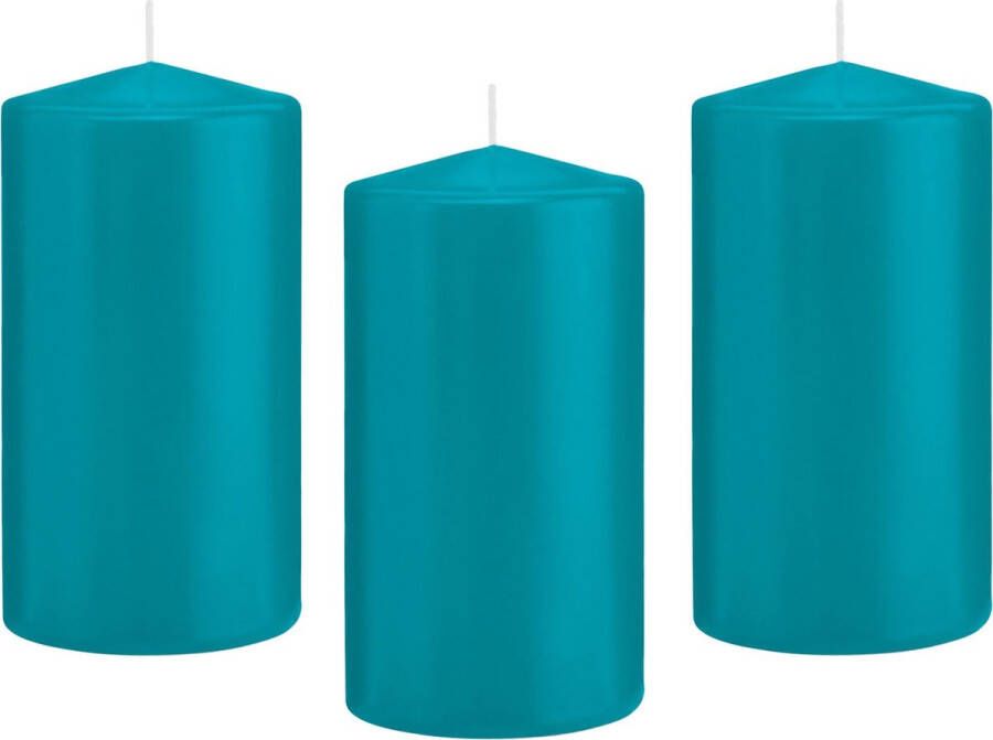 Trend Candles 8x Turquoise blauwe cilinderkaarsen stompkaarsen 8 x 15 cm 69 branduren Geurloze kaarsen turkoois blauw Stompkaarsen