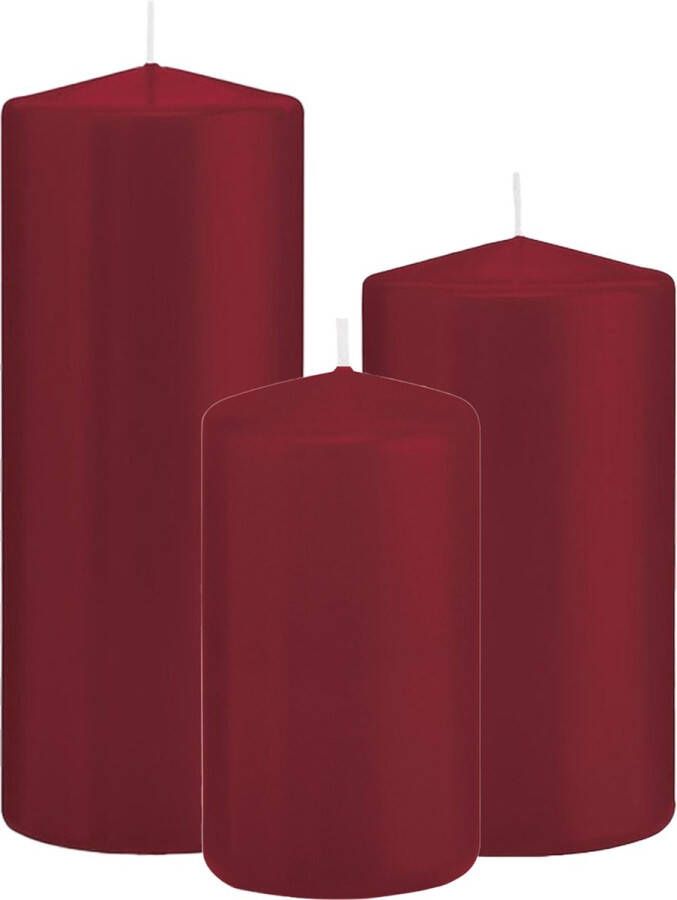 Trend Candles Stompkaarsen set van 3x stuks bordeaux rood 12-15-20 cm Stompkaarsen