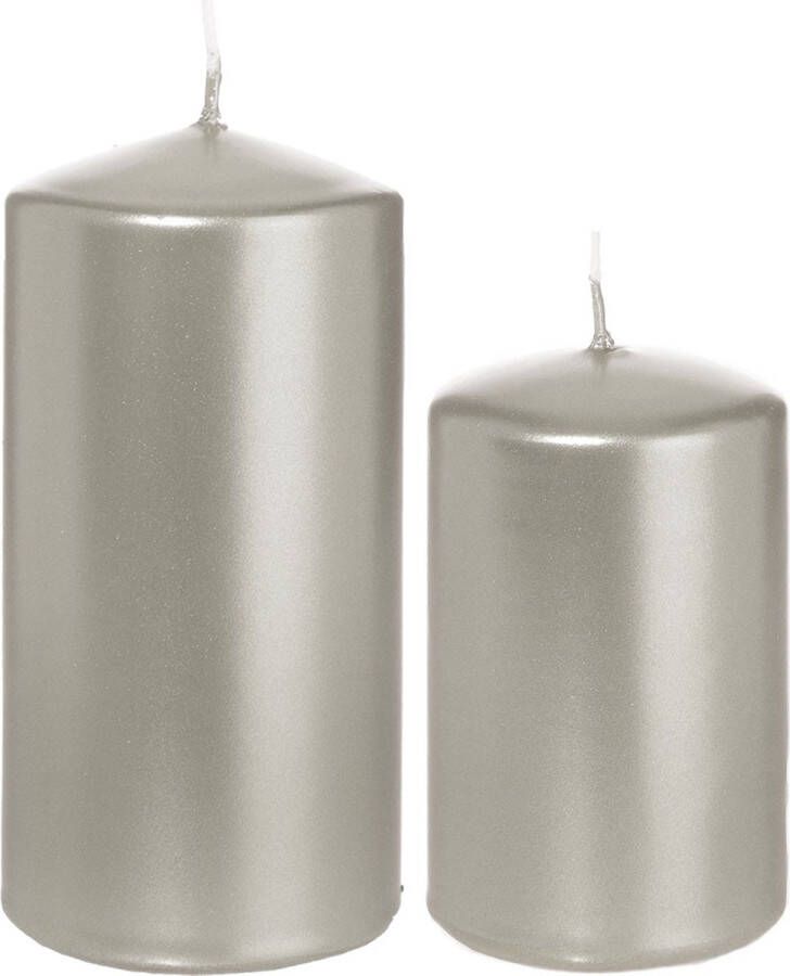 Trend Candles Stompkaarsen set van 4x stuks zilver 8 en 12 cm Stompkaarsen