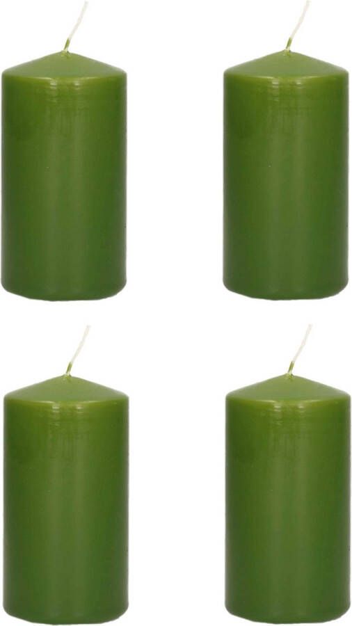 Trend Candles 4x stuks luxe Stompkaars Cilinderkaars 6x12 cm 40 branduur Olijfgroen Stompkaarsen