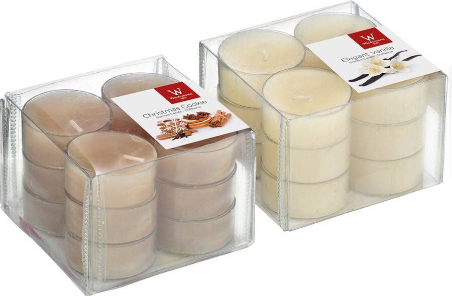 Trend Candles Pakket Geurkaarsen theelichtjes 24 stuks vanille peperkoekjes 4 branduren geurkaarsen