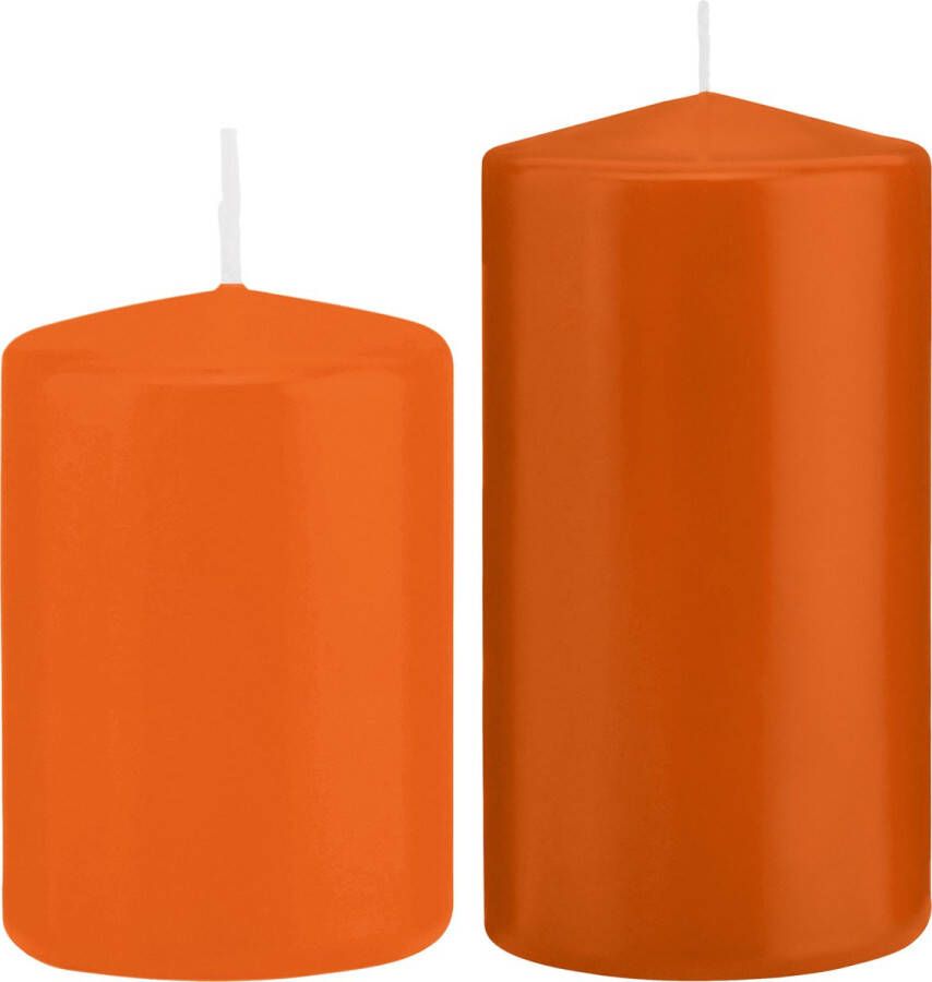 Trend Candles Stompkaarsen set van 2x stuks oranje 12 en 15 cm Stompkaarsen