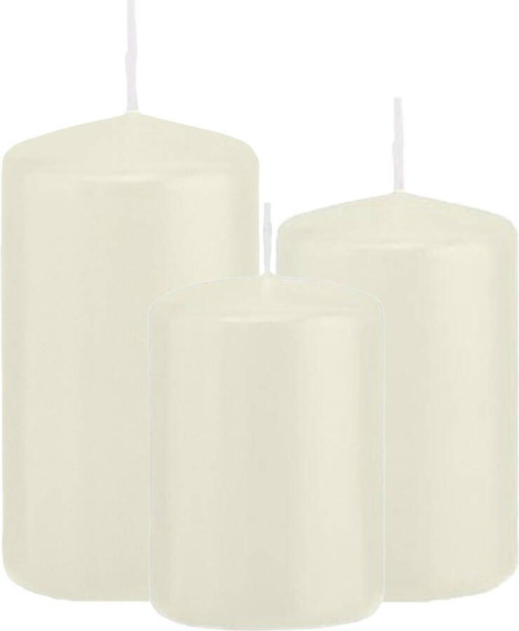 Trend Candles Stompkaarsen set van 3x stuks ivoor wit 8-10-12 cm Stompkaarsen