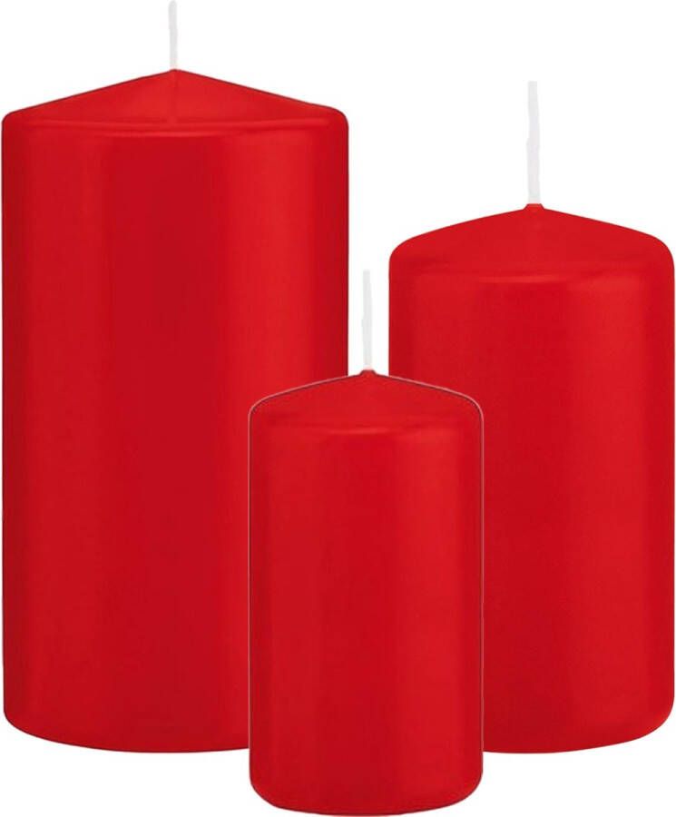 Trend Candles Stompkaarsen set van 3x stuks rood 10-12-15 cm Stompkaarsen
