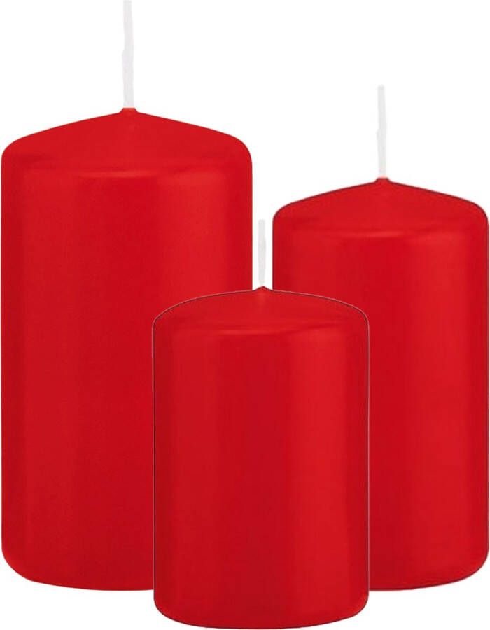 Trend Candles Stompkaarsen set van 3x stuks rood 8-10-12 cm Stompkaarsen