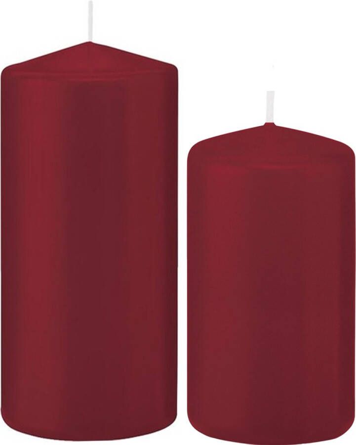 Trend Candles Stompkaarsen set van 4x stuks bordeaux rood 12 en 15 cm Stompkaarsen