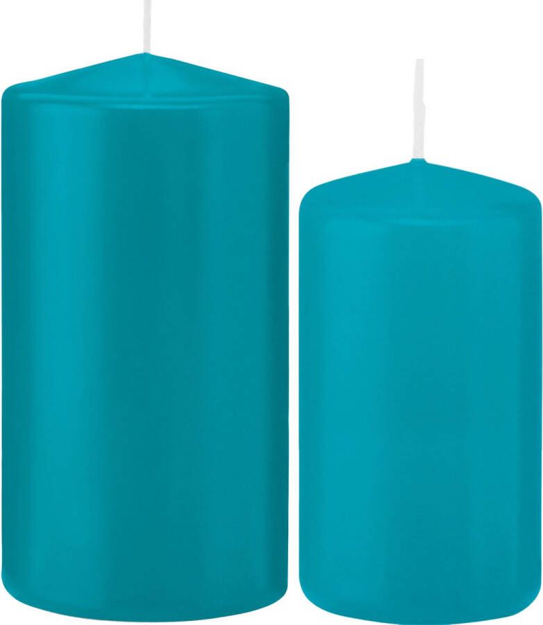 Trend Candles Stompkaarsen set van 4x stuks turquoise blauw 12 en 15 cm Stompkaarsen