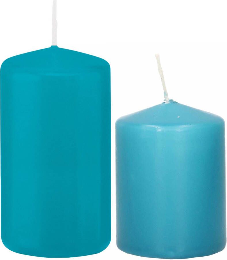Trend Candles Stompkaarsen set van 4x stuks turquoise blauw 8 en 12 cm Stompkaarsen