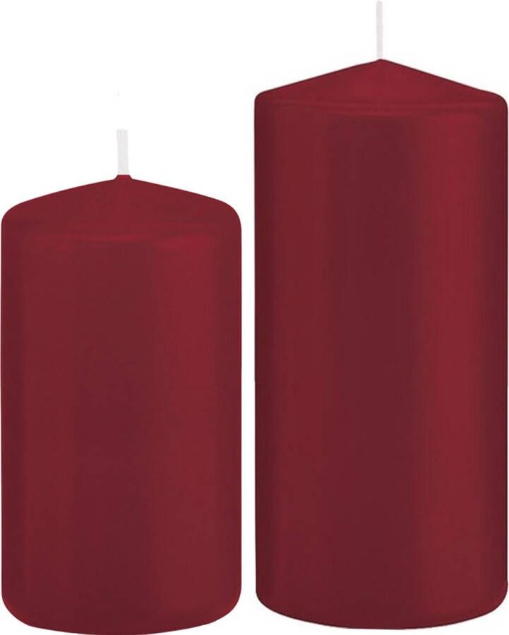 Trend Candles Stompkaarsen set van 6x stuks bordeaux rood 12 en 15 cm Stompkaarsen