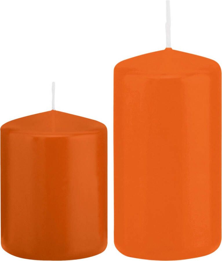 Trend Candles Stompkaarsen set van 6x stuks oranje 8 en 12 cm Stompkaarsen