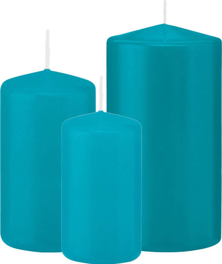 Trend Candles Stompkaarsen set van 6x stuks turquoise blauw 10-12-15 cm Stompkaarsen