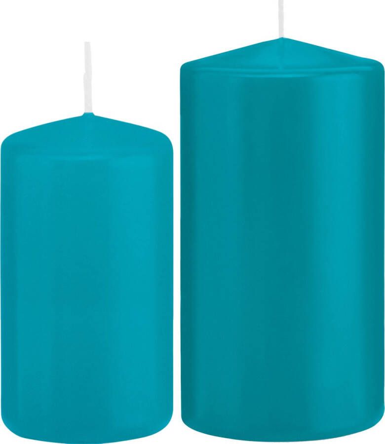 Trend Candles Stompkaarsen set van 6x stuks turquoise blauw 12 en 15 cm Stompkaarsen