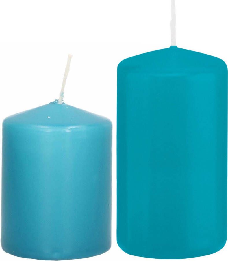 Trend Candles Stompkaarsen set van 6x stuks turquoise blauw 8 en 12 cm Stompkaarsen