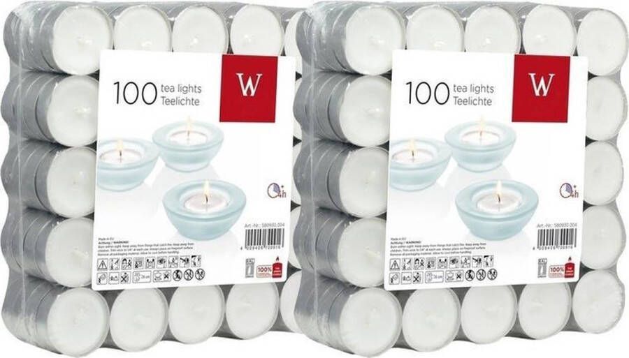 Trend Candles 200x Theelichten wit 4 branduren in zak Waxinelichtjes