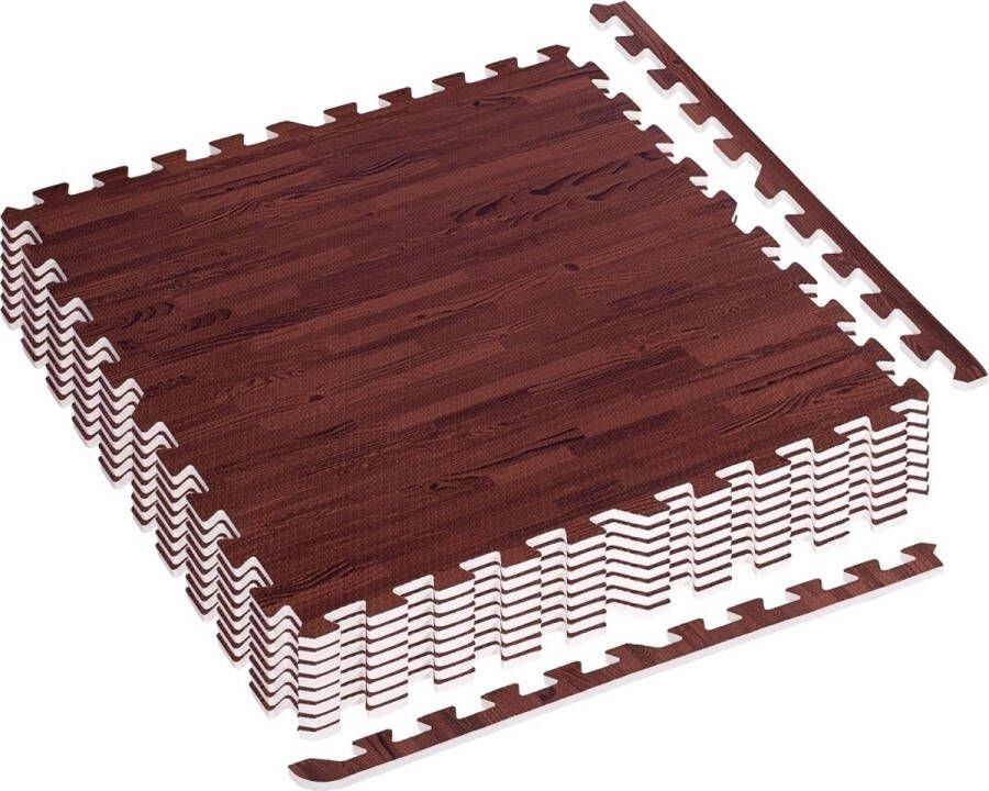 Trend24 Fitness ondergrond Fitness mat Fitness vloer Sportvloer Puzzel Fitness puzzelmatten Zwembadvloer Ondertegels Rubber vloermat 60 x 60 x 1.2 cm 8 stuks Donker hout decor print