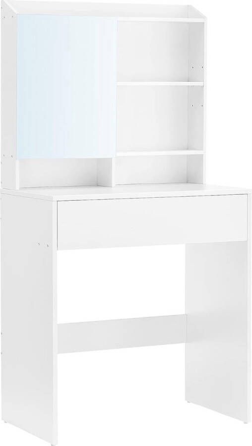 Trend24 Kaptafel met spiegel Make up tafel Make up tafel met spiegel Cosmetica tafel 22.3 kg Hout Wit 70 x 40 x 136 cm