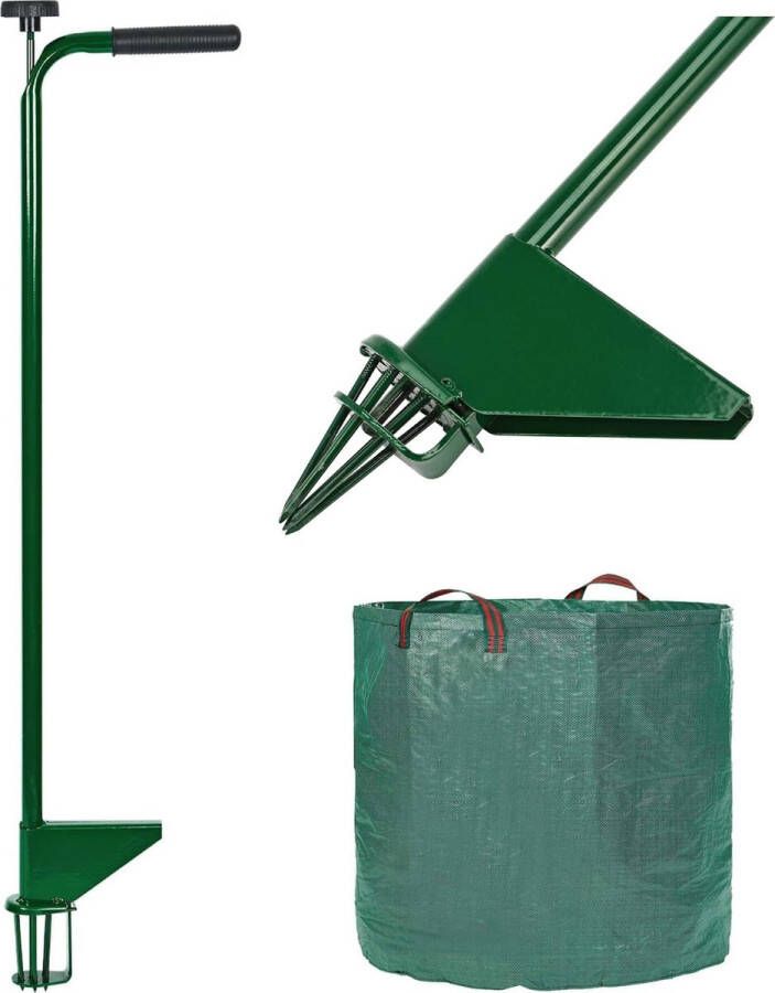 Trend24 Onkruidsteker Onkruidverwijderaar Onkruidtrekker Onkruidwieder Onkruidkrabber Tuingereedschap Inclusief tas Staal Kunststof 98 x 21.5 cm 60L Groen