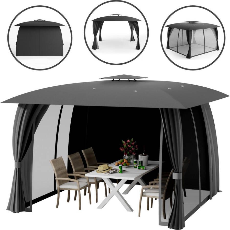 Trend24 Paviljoen Partytent 3x3 Partytent Paviljoen weerbestendig Pergola Prieel 100% waterdicht Ventilerend dak UV-bescherming Inclusief zijwanden en insectennet Staal 330 x 330 x 260 cm Antraciet