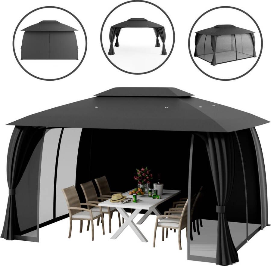 Trend24 Paviljoen Partytent 4x3 Partytent Paviljoen weerbestendig Pergola Prieel 100% waterdicht Ventilerend dak UV-bescherming Inclusief zijwanden en insectennet Staal 300 x 400 x 270 cm Antraciet