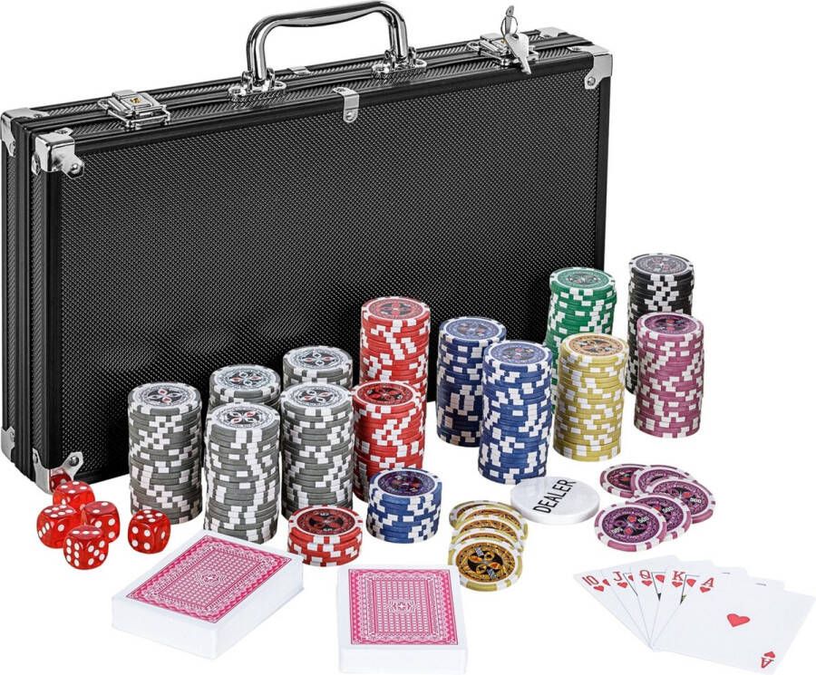 Trend24 Poker Pokerset Poker set Poker chips Poker fiches Poker kaarten Poker koffer Pokerkaarten Inclusief koffer 300 chips 39.5 x 21 x 6.5 cm Zwart