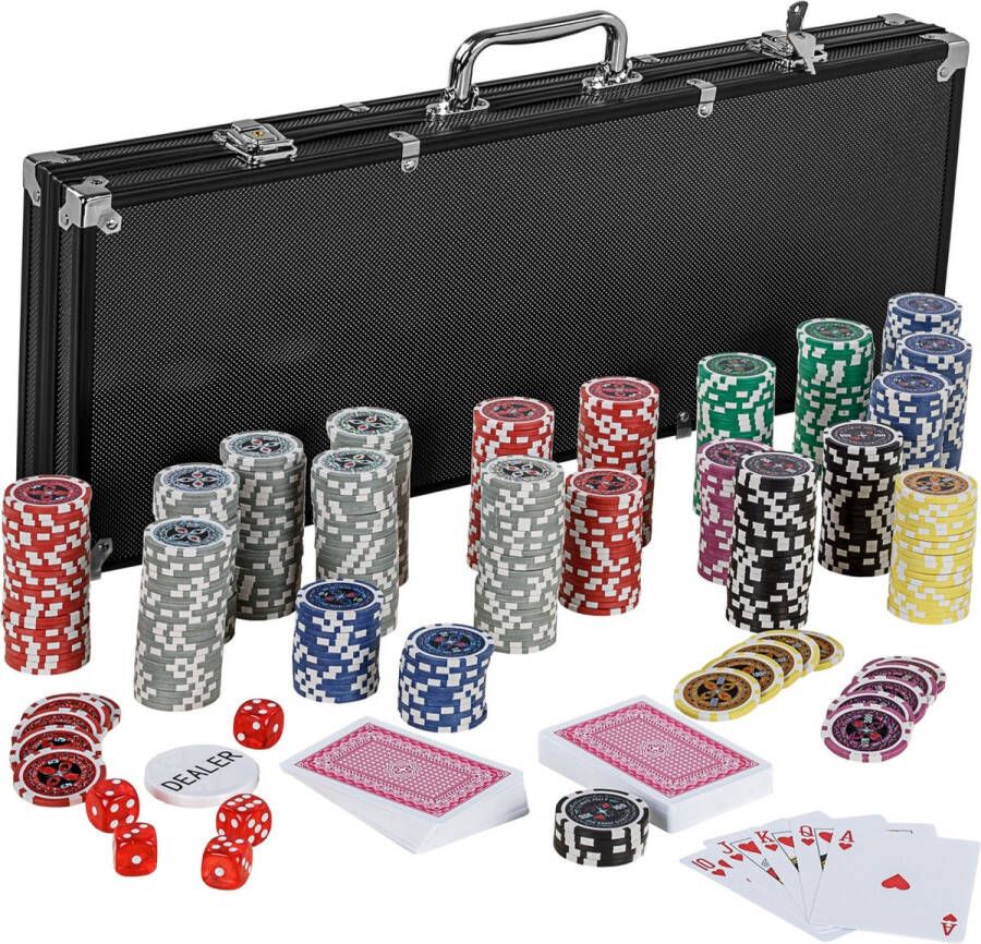 Trend24 Poker Pokerset Poker set Poker chips Poker fiches Poker kaarten Poker koffer Pokerkaarten Inclusief koffer 500 chips 57.5 x 21 x 6.5 cm Zwart