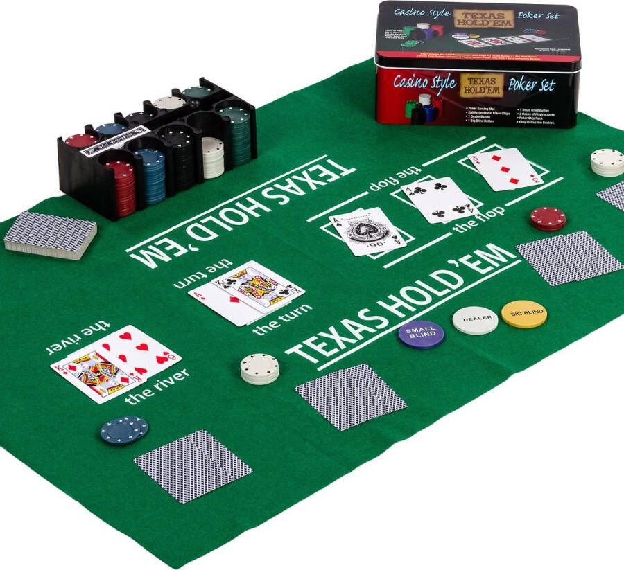 Trend24 Poker Pokerset Pro Poker set 200 chips Poker chips Poker fiches Poker kaarten Poker koffer Pokermat Pokerkleed Poker top Inclusief opbergdoos 200 chips 24 x 16 x 10 cm Zwart Groen