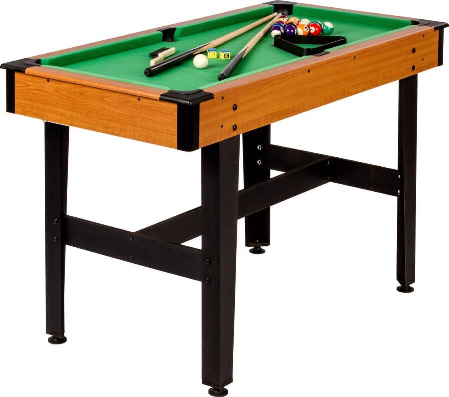 Trend24 Pooltafel voor thuis Snooker Keu Pool keu Poolballen Complete set Compact 20kg MDF Licht bruin Groen L 122 cm x B 61 cm x H 76 cm