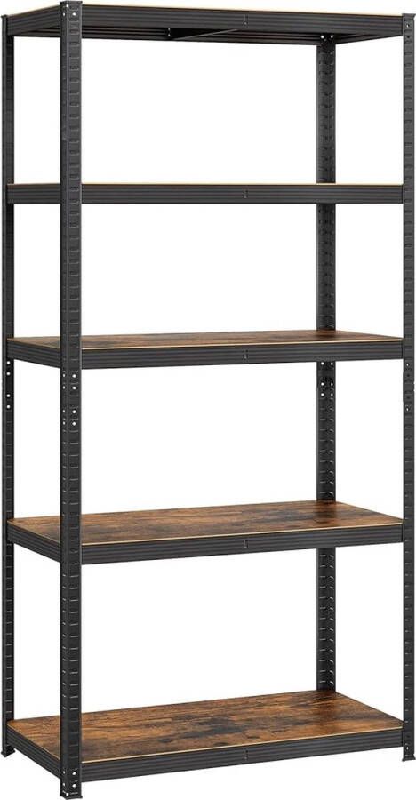 Trend24 Stellingkast Stellingkasten Opbergrek Stelling Stellingkast opbergrek MDF Metaal 18 kg Zwart 100 x 50 x 200 cm